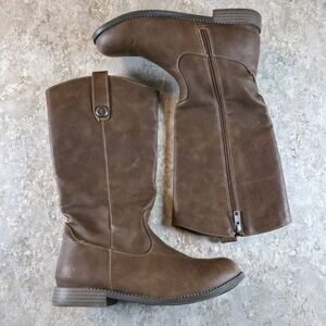 Frye & Co. Riding Tall Boots Brown Womens Size 5 Madeline Faux Leather Side Zip